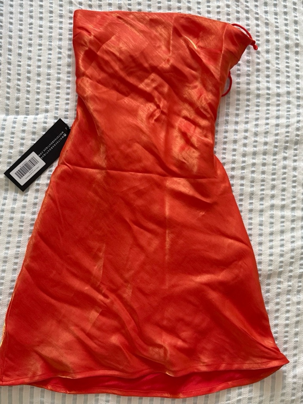 White Fox Boutique Orange Strapless Satin Mini Dress